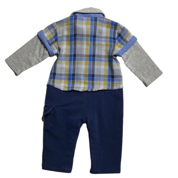 Petit Lem One-Piece Genius Layered-Look Plaid Jumpsuit Romper 6 Months - Picture 3 of 12